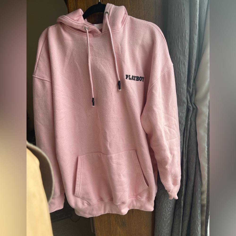 Missguided x Playboy Pink Graphic Hoodie with Drawstrings size 4